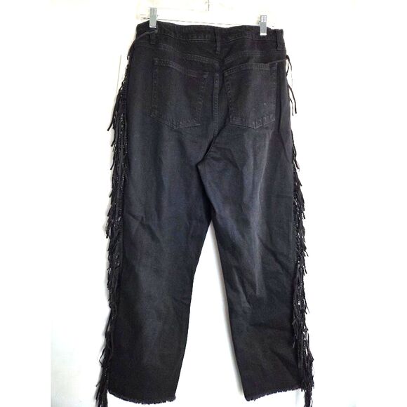 NWT Juicy Couture "Venice " Black w/Side Metallic Fringe Straight Leg Jeans sz32 - Picture 3 of 10